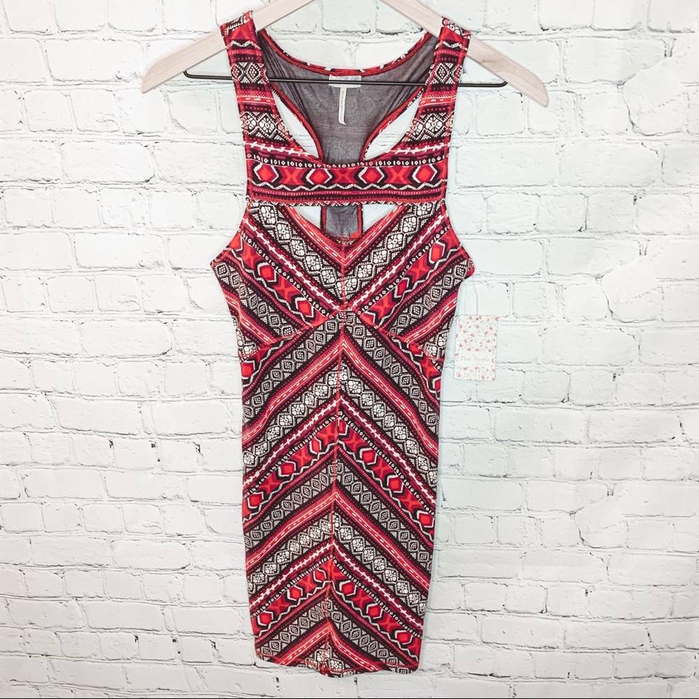 Free People Print Cutout Bodycon Dress Red Size Extra Small NWT - Picture 5 of 6
